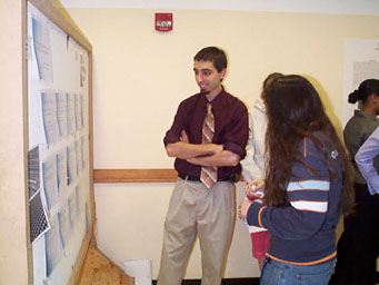 Michael Zaffetti '07 presents his physics research in string theory to Dr. Biselli
